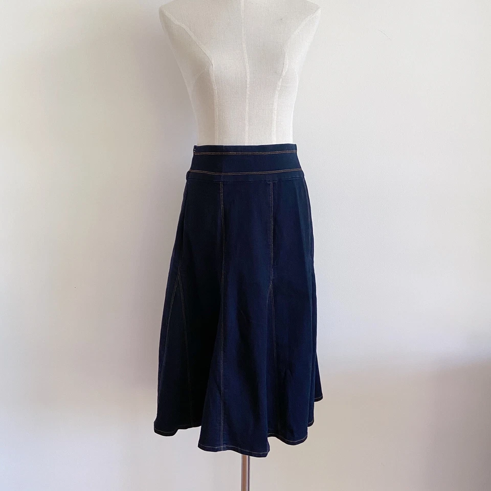 vintage 80s 90s denim midi skirt dark wash pleat high waist - image 2 of 4