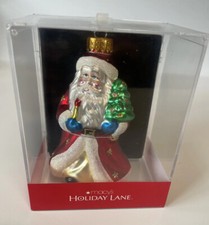 Macy  s Holiday Lane Ornament Molded Glass Christmas Santa 2009 Original Box NOS