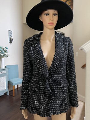 RACHEL ZOE Black white w metallic Thread Blazer Size Small EUC