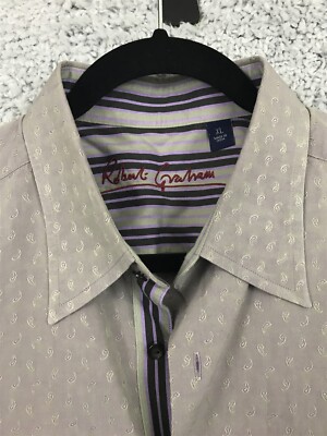 Robert Graham Shirt Mens Extra Large Button Up Long Sleeve Purple Green Paisley