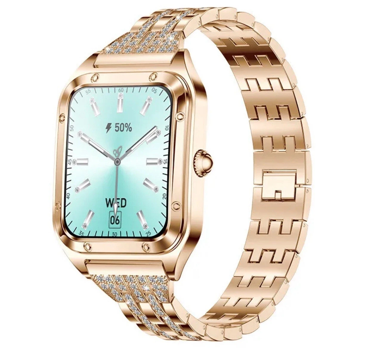 Woman Smart Watch + 2 Bands (Rubber , Diamond Metal ) Works With ( IOS, Android)