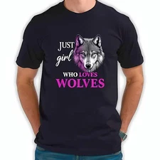 Navy Blue Cotton Short Sleeve T-Shirt with Illustrated Wolf Head -All-cotton