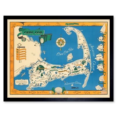 Map Paige 1940 Cape Cod Massachusetts Wall Art Print Framed 12x16