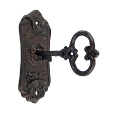 Skeleton Key in Lock Hook Coat Holder Hat Towel Hanger Cast Iron Vintage Style