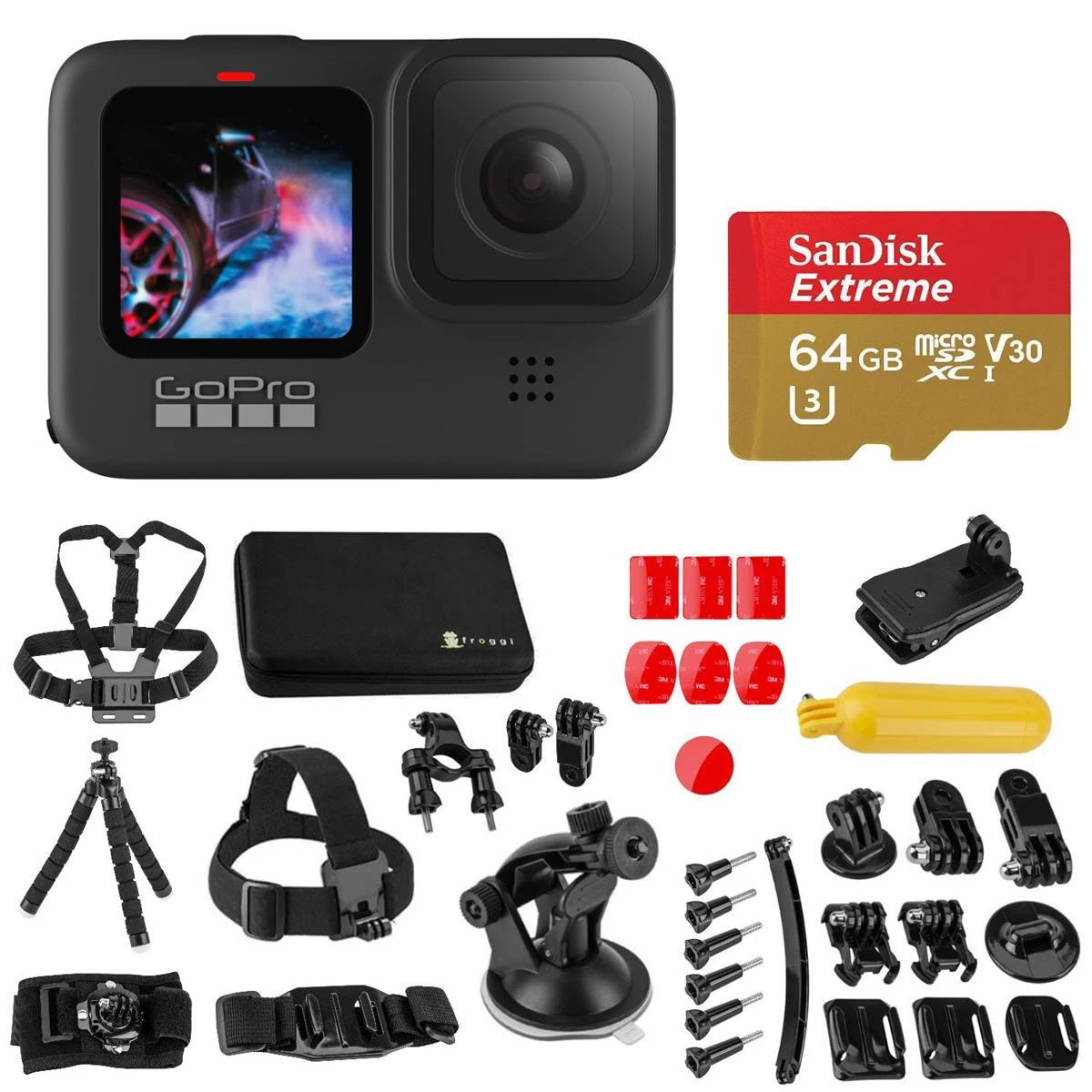GoPro HERO9 Black with Froggi Sport Accessory Kit, GB microSD