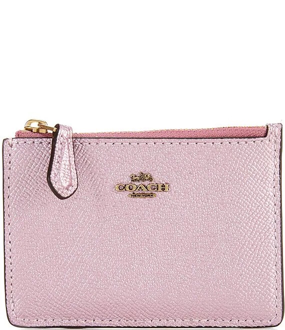 NWT $95 Coach Mini Leather Skinny ID Case Key Ring Wallet Metallic