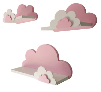 MOLILAND Wolken Wandregal 3er Set Fisia- Prestige-Klasse, Rosa- Kinderzimmer, kind