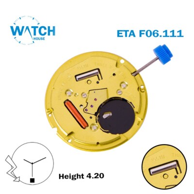 ETA Swiss Quartz Movement F06.111, White Date Disk at 6 ,3 Hands -Height:4.20mm.