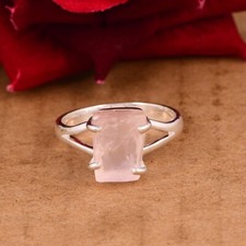 Raw Rose Quartz Statement Ring 925 Sterling Silver Ring Handmade Jewelry