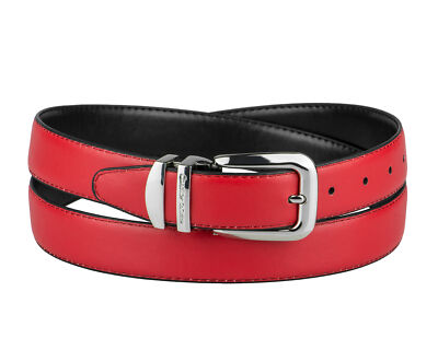 CONCITOR Reversible Belt Solid Colors & Black Bonded Leather Silver-Tone Buckle