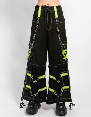 Gothic Men Biohazard Zip Off Lime Black Bondage Extreme Cyberpunk Pants