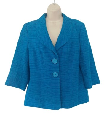 Classiques Entier Women's Sz L Peacock Blue Boucle Tweed Jacket Blazer