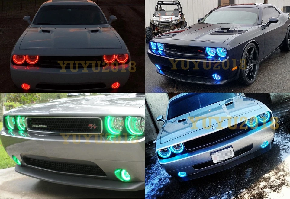 6x for Dodge Challenger 08-14 Dream color Chasing RGB halo ring multi color DRL - Image 3 of 4