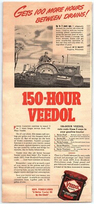 1941 VEEDOL TRACTOR OIL 150-HOUR OIL PENNSYLVANIA FARMS PRINT ADVERTISEMENT W133