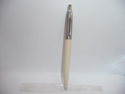 Parker Jotter Ball Pen--white -brass cap threads--feather clip--new old stock