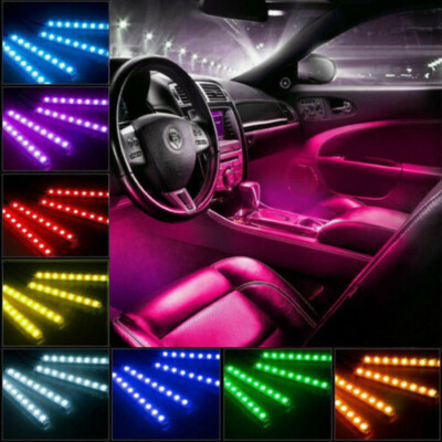 4PCS 48 LED Car Interior Atmosphere Neon Lights Strip Music Control w/ IR Remote