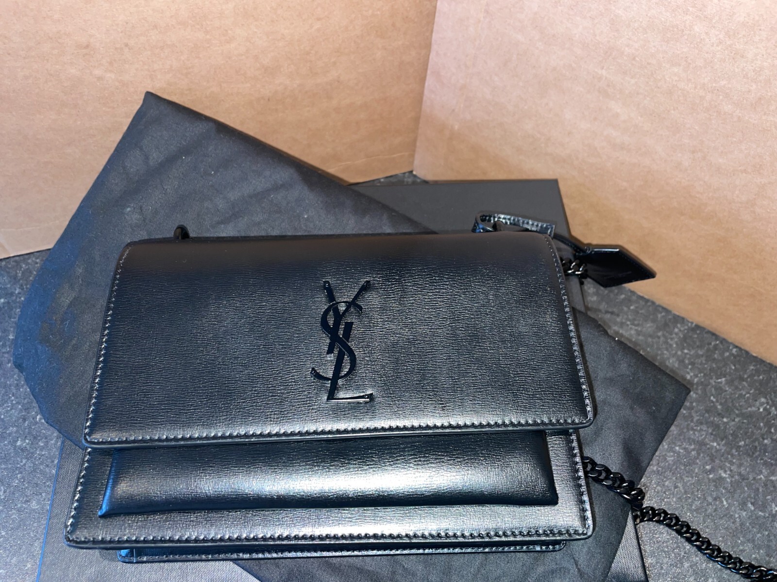 Saint Lauren Crossbody Bag Sunset medium in smooth leather - All black image 3