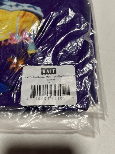 NEW RARE x BAIT x Beetlejuice + HERE LIES + PURPLE T-Shirt SZ S MENS Movie - Picture 5 of 5