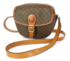 Auth CELINE Brown Macadam PVC Canvas  Leather Shoulder Bag Purse 62144