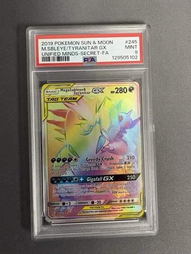 Mega Sableye & Tyranitar GX (Secret) 245/236 Unified Minds Holo #245 PSA 9