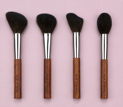 SILK STROKE Premium Goat Hair Face Brush Collection Luxury Makeup Brush Set of 4