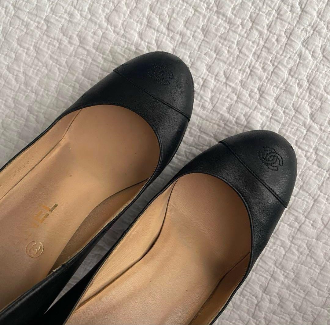 Chanel Thick Heel Pumps Black Leather With Coco Mark Size 36.5 US Abt6.5 Women thumbnail 13