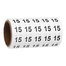 0.6" Small Round Number Stickers Roll, 1000 Pcs Circle Labels, Black Number 15