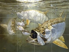 Ceramic Backsplash Tile Mural Fishing Saltwater Fish - Tarpon and Mehhaden