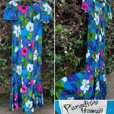 Paradise Hawaii Floral Dress Tiki Aloha 12 Made Honolulu Cotton Hawaiian Vintage