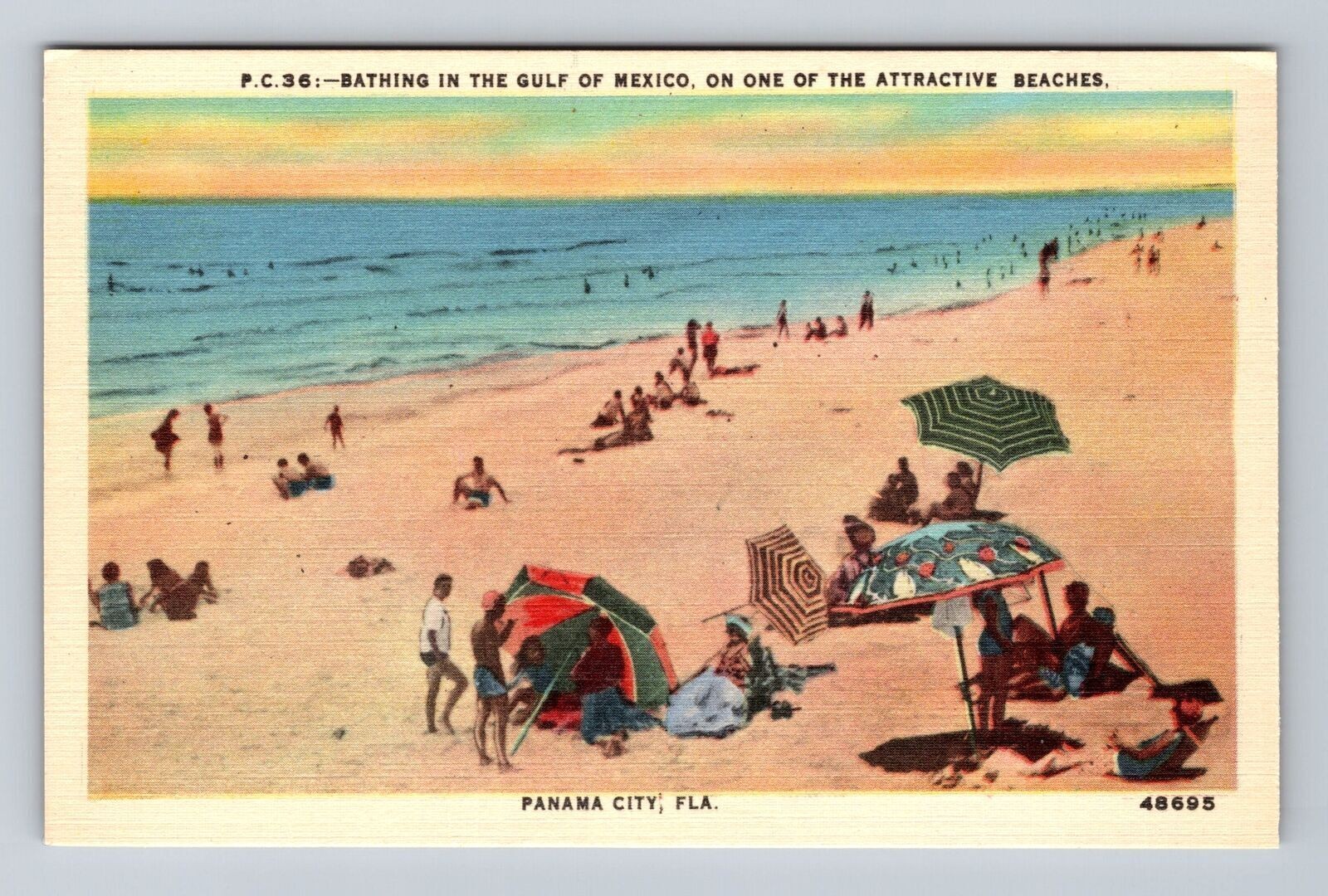 Panama City FL-Florida, Bathing in Gulf of Mexico, Antique Vintage Postcard