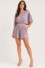Halston Heritage Mauve Open Back Batwing Sleeve Romper Size 10