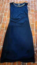 Vince Camuto Blue Chain-Trim Round Neck Sheath Dress