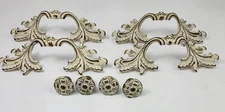 8 Pc French Provincial Brass Drawer Pulls Knob Handles Distressed White Paint