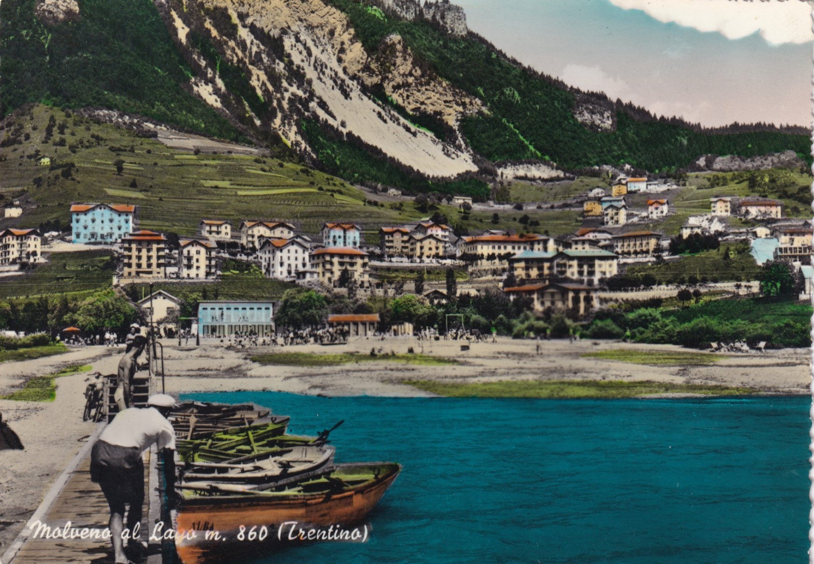 CARTOLINA DI TRENTO ,MALVENO AL LAGO - ACQUARELLATA  non viaggiata