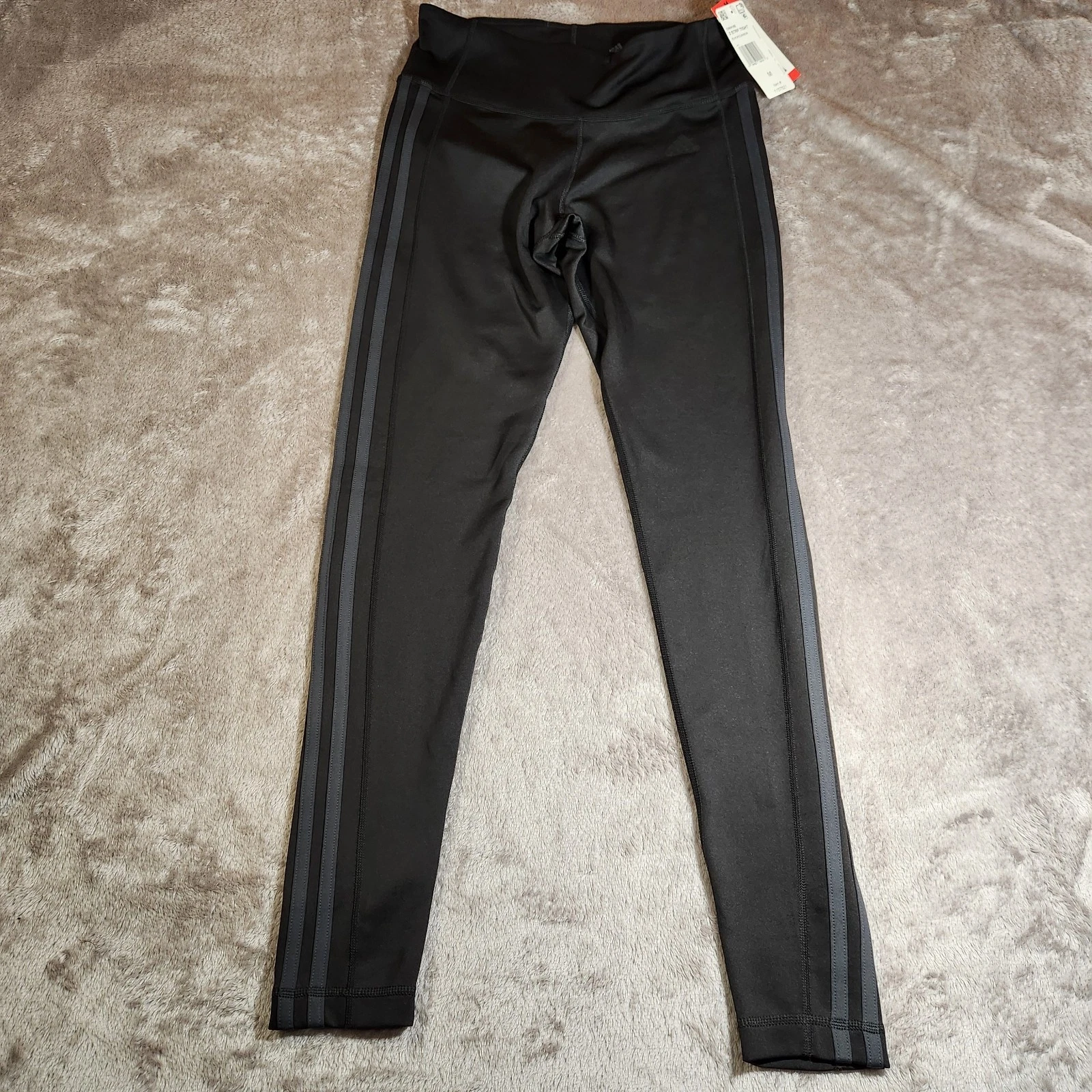 Adidas Womens Medium Climalite 3 Stripe Training Leggings Black NWT