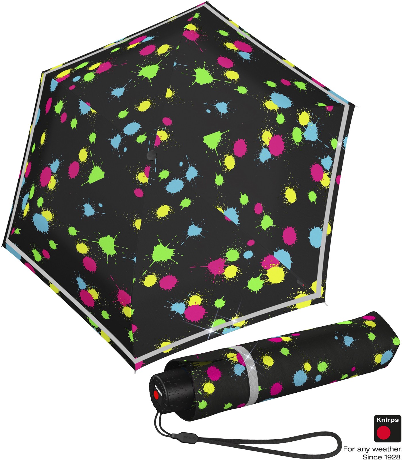 Knirps Regenschirm Kinder Taschenschirm reflektierend Rookie bunt bubble bust