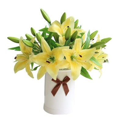 6 Bundles Artificial Tiger Lily Flowers White Touch Lilies Flower Bouquet Fau...