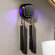 Toothbrush Holder Wall Mounted, Rechargeable Smart Cleaner Case, Portable Black