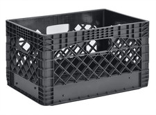 24QT Heavy Duty Milk Crate Plastic Storage Bin Stackable Organizer Black