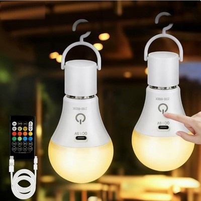 2PCS Wiederaufladbare Glühbirne LED Glühbirne Dimmbar Tragbar Für Camping Angeln
