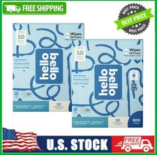 2 PACK Hello Bello Baby Wipes, 600 Unscented Plant-Based Wipes, 10 Pouch Box