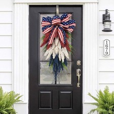 Patriotic Red White Blue Hanging Wreath for US Independence Day 50x30cm
