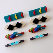 vintage 80s barrettes . 4 pair . acrylic lucite ceramic . retro mod geometric