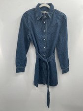 Steve Madden Mini Shirt Dress Womens S Blue Denim Belted Waist Snap Button NWT