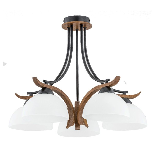 Deckenleuchte Deckenlampe Rustikal Metall Holz Glas B: 50 Cm 5X E27 Brenta-image