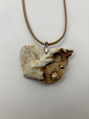 Sea Creation Necklace 2  X3  Cream And Tan With Adjustable 20  Tan Suede Cord