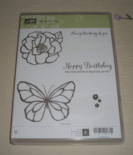 Stampin Up BEAUTIFUL DAY Rubber Cling Stamp Set- Flower Butterfly Birthday - NEW