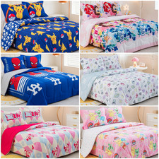 Kids Twin/Full Disney Characters  MLB Teams Logo Reversible Bed Comforter Set