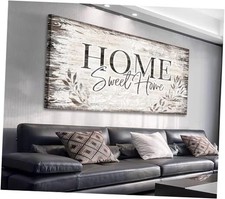 Wall Art Sign Large Dark Brown 40"L x 20"W Home Sweet Home Wrapped Canvas