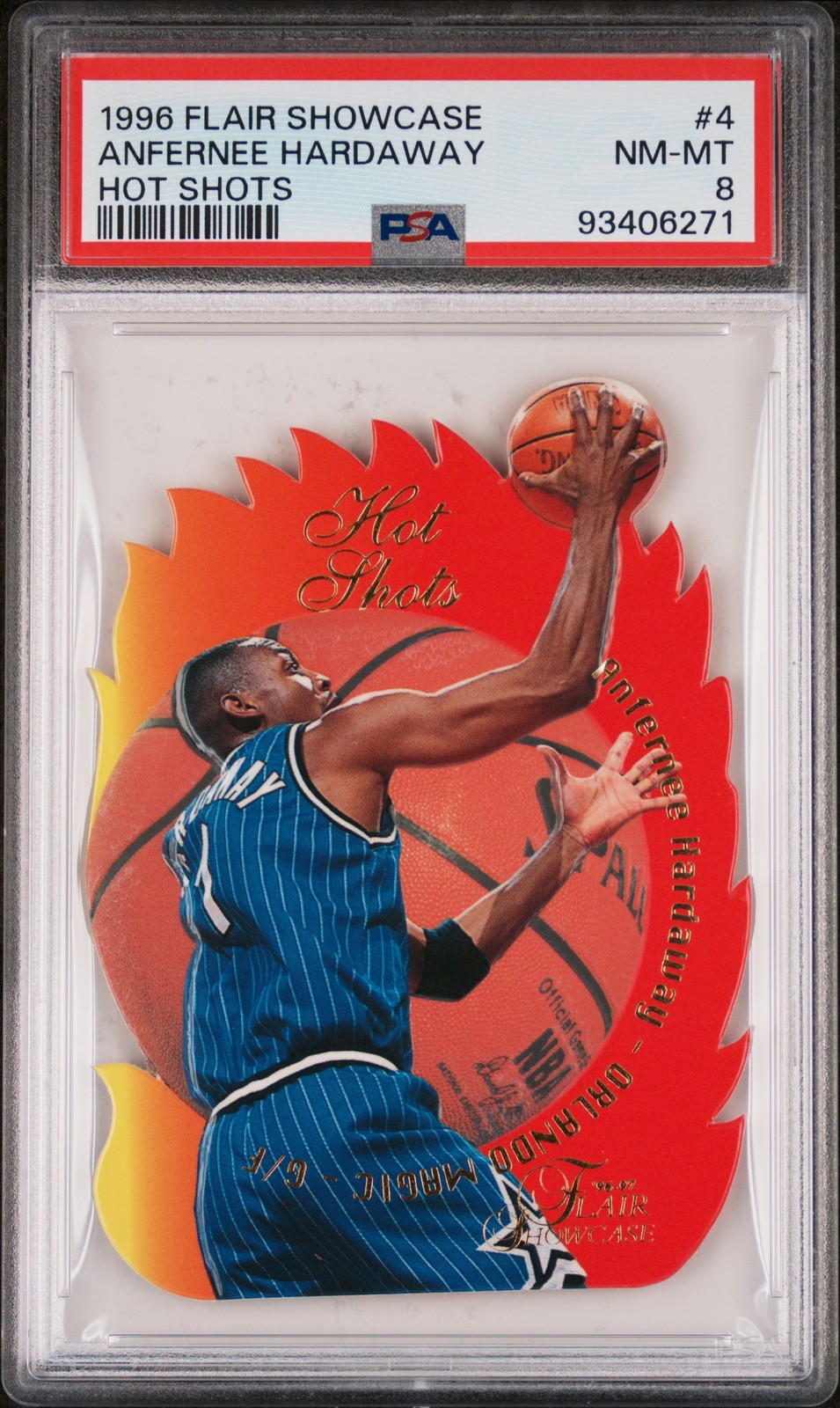 1996-97 Flair Showcase Hot Shots Anfernee Hardaway #4 Die-Cut Insert PSA 8 Magic
